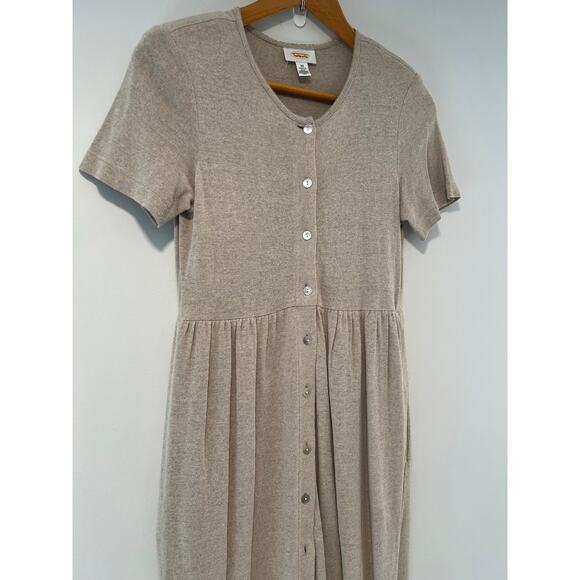 Talbots Casual Short Sleeve Button Down Shirt Dress Tan Oversized XS JL - Picture 2 of 12